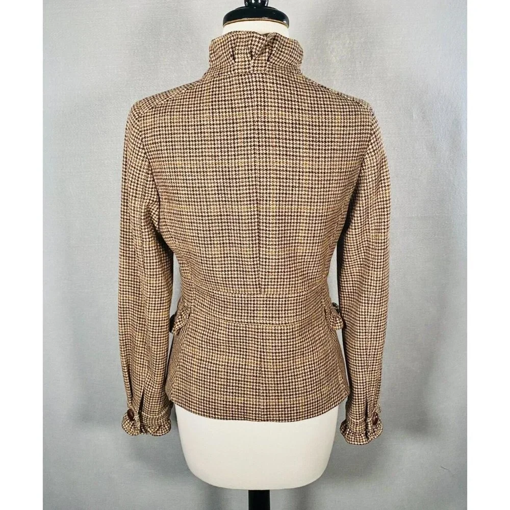 J Crew Blazer Womens Brown Wool Blend Houndstooth Jacket Ruffle - Picture 7 of 12